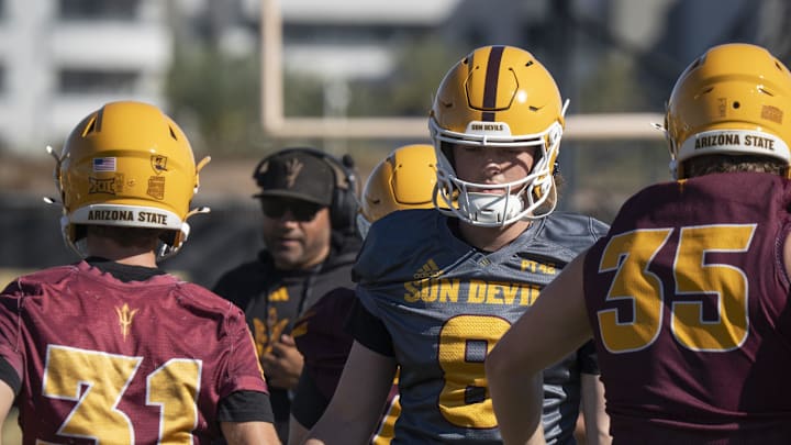 Cutter Boley (#8 QB) during ASU football practice at Kajikawa Practice fields in Tempe, Arizona, on March 19, 2026.