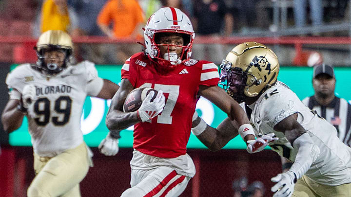 Nebraska wide receiver Jacory Barney Jr. gained nine yards on this play against Colorado, but it was wiped out by a holding penalty.