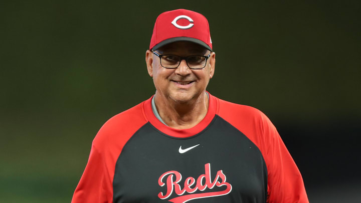Cincinnati Reds manager Terry Francona (77) returns to the dugout