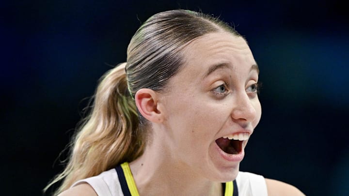 Dallas Wings guard Paige Bueckers celebrates during the second half against the Phoenix Mercury.