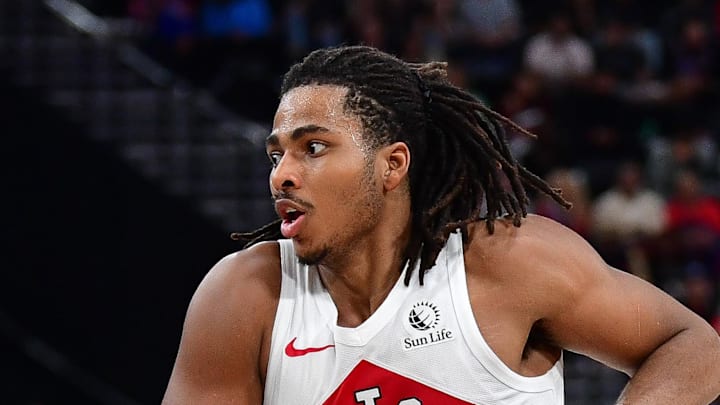 Toronto Raptors forward Collin Murray-Boyles moves to the basket against Los Angeles Clippers forward Isaiah Jackson. Toronto Raptors forward Collin Murray-Boyles moves to the basket against Los Angeles Clippers forward Isaiah Jackson.