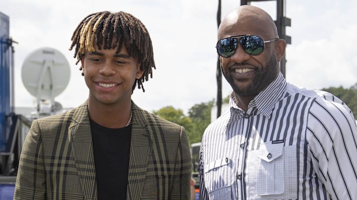 Carsten Sabathia (left) is set to follow in the MLB footsteps of his father, CC Sabathia (right), beginning with the 2025 MLB Draft next week.