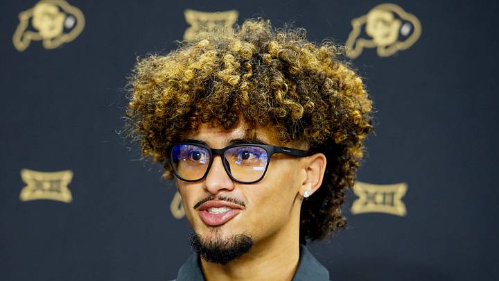 Jul 7, 2026; Frisco, TX, USA; Colorado quarterback Julian Lewis speaks with reporters during Big 12 Conference Football Media Days at The Star. Jul 7, 2026; Frisco, TX, USA; Colorado quarterback Julian Lewis speaks with reporters during Big 12 Conference Football Media Days at The Star.