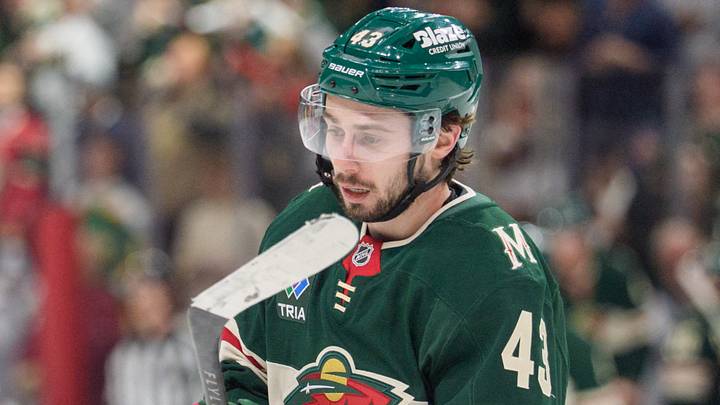 May 9, 2026; Saint Paul, Minnesota, USA; Minnesota Wild defenseman Quinn Hughes (43) skates after scoring against the Colorado Avalanche in the first period of game three of the second round of the 2026 Stanley Cup Playoffs at Grand Casino Arena. Mandatory Credit: Matt Blewett-Imagn Images May 9, 2026; Saint Paul, Minnesota, USA; Minnesota Wild defenseman Quinn Hughes (43) skates after scoring against the Colorado Avalanche in the first period of game three of the second round of the 2026 Stanley Cup Playoffs at Grand Casino Arena. Mandatory Credit: Matt Blewett-Imagn Images