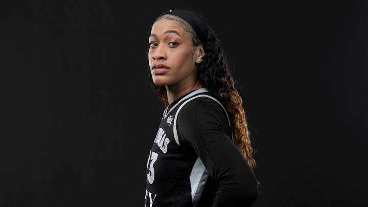 Apr 28, 2026; Las Vegas, NV, USA; Las Vegas Aces guard Chennedy Carter (23) poses for a photo during the 2026 Las Vegas Aces Media Day.Mandatory Credit: Lucas Peltier-Imagn Images