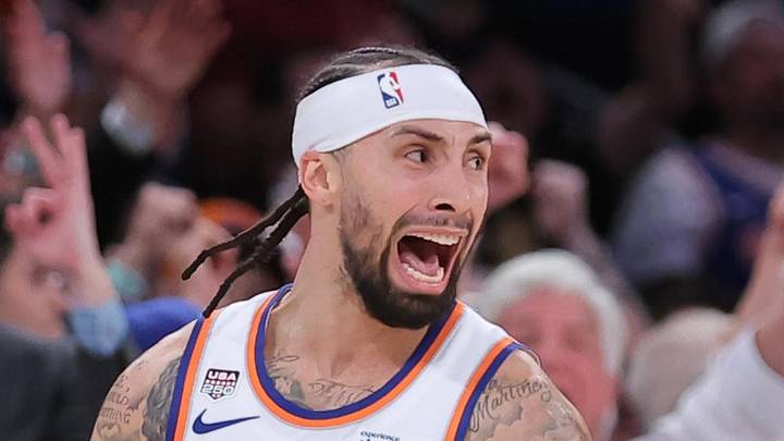 Jun 10, 2026; New York, New York, USA; New York Knicks guard Jose Alvarado (5) reacts in the fourth quarter against the San Antonio Spurs during game four of the 2026 NBA Finals at Madison Square Garden. Mandatory Credit: Brad Penner-Imagn Images Jun 10, 2026; New York, New York, USA; New York Knicks guard Jose Alvarado (5) reacts in the fourth quarter against the San Antonio Spurs during game four of the 2026 NBA Finals at Madison Square Garden. Mandatory Credit: Brad Penner-Imagn Images