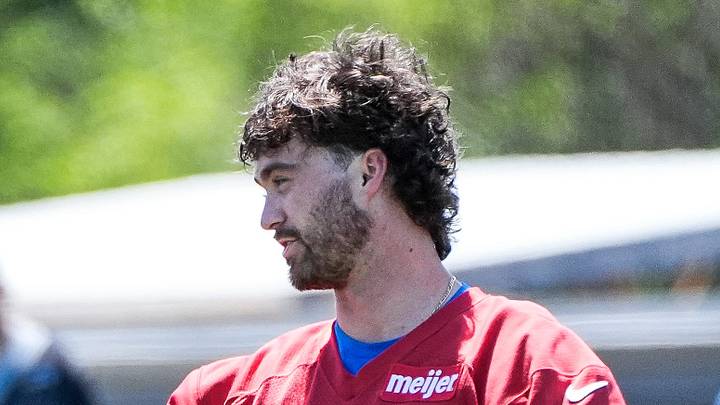 Detroit Lions wide receiver Tom Kennedy (85), left, talks to quarterback Luke Altmyer (2) after practice during OTAs at Meijer Performance Center in Allen Park on Friday, May 29, 2026. Detroit Lions wide receiver Tom Kennedy (85), left, talks to quarterback Luke Altmyer (2) after practice during OTAs at Meijer Performance Center in Allen Park on Friday, May 29, 2026.