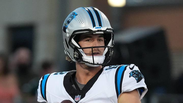 Aug 6, 2026; Canton, Ohio, USA; Carolina Panthers quarterback Kenny Pickett (12) throws the ball against the Arizona Cardinals at Tom Benson Hall of Fame Stadium. Mandatory Credit: Kirby Lee-Imagn Images