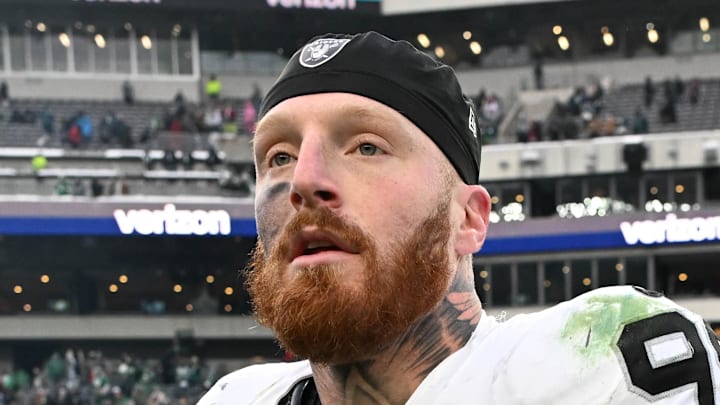 Dec 14, 2025; Philadelphia, Pennsylvania, USA; Las Vegas Raiders defensive end Maxx Crosby (98) on the field after loss to the Philadelphia Eagles at Lincoln Financial Field. Mandatory Credit: Eric Hartline-Imagn Images