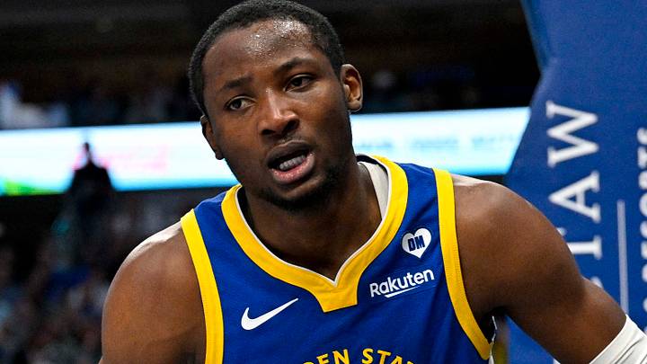 Dallas, Texas, USA; Golden State Warriors forward Jonathan Kuminga (00) reacts to being fouled during the second half against the Dallas Mavericks at the American Airlines Center on Mar 13, 2024. Dallas, Texas, USA; Golden State Warriors forward Jonathan Kuminga (00) reacts to being fouled during the second half against the Dallas Mavericks at the American Airlines Center on Mar 13, 2024.
