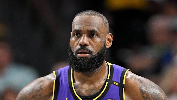 Apr 9, 2025; Dallas, Texas, USA; Los Angeles Lakers forward LeBron James (23) during the game between the Dallas Mavericks and the Los Angeles Lakers at American Airlines Center. Mandatory Credit: Jerome Miron-Imagn Images Apr 9, 2025; Dallas, Texas, USA; Los Angeles Lakers forward LeBron James (23) during the game between the Dallas Mavericks and the Los Angeles Lakers at American Airlines Center. Mandatory Credit: Jerome Miron-Imagn Images