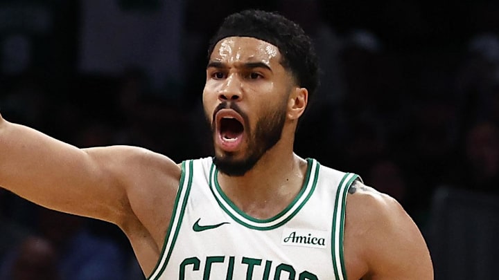 Mar 25, 2026; Boston, Massachusetts, USA; Boston Celtics forward Jayson Tatum (0) reacts to being called for an offensive foul during the second quarter against the Oklahoma City Thunder at TD Garden. Mandatory Credit: Winslow Townson-Imagn Images Mar 25, 2026; Boston, Massachusetts, USA; Boston Celtics forward Jayson Tatum (0) reacts to being called for an offensive foul during the second quarter against the Oklahoma City Thunder at TD Garden. Mandatory Credit: Winslow Townson-Imagn Images
