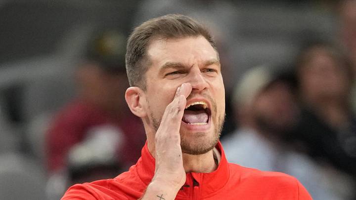 Portland Trail Blazers head coach Tiago Splitter yells out to players during the second half against the San Antonio Spurs. Portland Trail Blazers head coach Tiago Splitter yells out to players during the second half against the San Antonio Spurs.