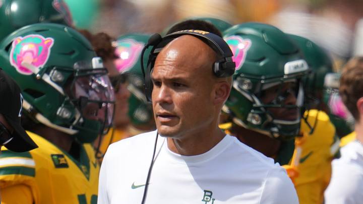 Sep 19, 2026; Waco, Texas, USA; Baylor Bears head coach Dave Aranda on the sidelines during the first half against the Louisiana Tech Bulldogs at McLane Stadium. Sep 19, 2026; Waco, Texas, USA; Baylor Bears head coach Dave Aranda on the sidelines during the first half against the Louisiana Tech Bulldogs at McLane Stadium.