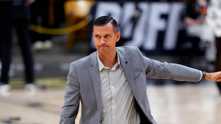 Jan 7, 2026; Boulder, Colorado, USA; Colorado Buffaloes athletic director Fernando Lovo addressing the crowd following the first half against the Utah Utes at CU Events Center. Mandatory Credit: Ron Chenoy-Imagn Images