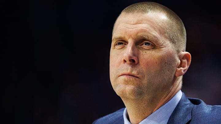 Feb 4, 2026; Lexington, Kentucky, USA; Kentucky Wildcats head coach Mark Pope looks on during the first half against the Oklahoma Sooners at Rupp Arena at Central Bank Center. Mandatory Credit: Jordan Prather-Imagn Images Feb 4, 2026; Lexington, Kentucky, USA; Kentucky Wildcats head coach Mark Pope looks on during the first half against the Oklahoma Sooners at Rupp Arena at Central Bank Center. Mandatory Credit: Jordan Prather-Imagn Images
