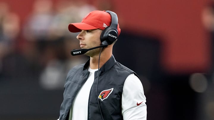 Oct 19, 2025; Glendale, Arizona, USA; Arizona Cardinals head coach Jonathan Gannon against the Green Bay Packers at State Farm Stadium. Mandatory Credit: Mark J. Rebilas-Imagn Images