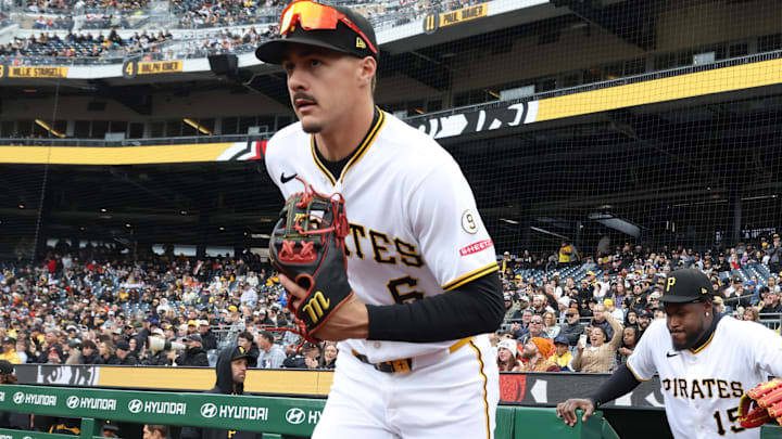 Apr 5, 2026; Pittsburgh, Pennsylvania, USA; Pittsburgh Pirates shortstop Konnor Griffin (6) and center fielder Oneil Cruz (15) take the field for the first inning against the Baltimore Orioles at PNC Park. Mandatory Credit: Charles LeClaire-Imagn Images Apr 5, 2026; Pittsburgh, Pennsylvania, USA; Pittsburgh Pirates shortstop Konnor Griffin (6) and center fielder Oneil Cruz (15) take the field for the first inning against the Baltimore Orioles at PNC Park. Mandatory Credit: Charles LeClaire-Imagn Images