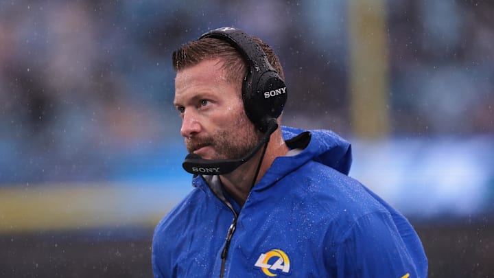 Nov 30, 2025; Charlotte, North Carolina, USA; Los Angeles Rams head coach Sean McVay looks on during the third quarter against the Carolina Panthers at Bank of America Stadium. Mandatory Credit: Scott Kinser-Imagn Images Nov 30, 2025; Charlotte, North Carolina, USA; Los Angeles Rams head coach Sean McVay looks on during the third quarter against the Carolina Panthers at Bank of America Stadium. Mandatory Credit: Scott Kinser-Imagn Images