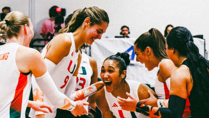 Miami Hurricanes Volleyball Celebrating A Victory