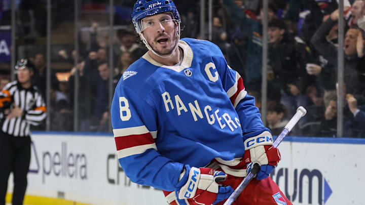 Dec 13, 2025; New York, New York, USA; New York Rangers center J.T. Miller (8) at Madison Square Garden. Mandatory Credit: Wendell Cruz-Imagn Images Dec 13, 2025; New York, New York, USA; New York Rangers center J.T. Miller (8) at Madison Square Garden. Mandatory Credit: Wendell Cruz-Imagn Images