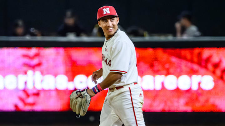 Devin Nunez smiles after collecting the second out of the top of the ninth inning. 
