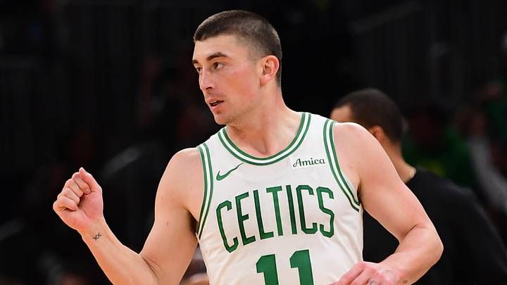 Mar 27, 2026; Boston, Massachusetts, USA; Boston Celtics guard Payton Pritchard (11) reacts after a three point basket during the first half against the Atlanta Hawks at TD Garden. Mandatory Credit: Bob DeChiara-Imagn Images