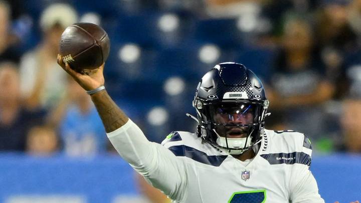 Seattle Seahawks quarterback Jalen Milroe throws a pass against the Tennessee Titans. Seattle Seahawks quarterback Jalen Milroe throws a pass against the Tennessee Titans.