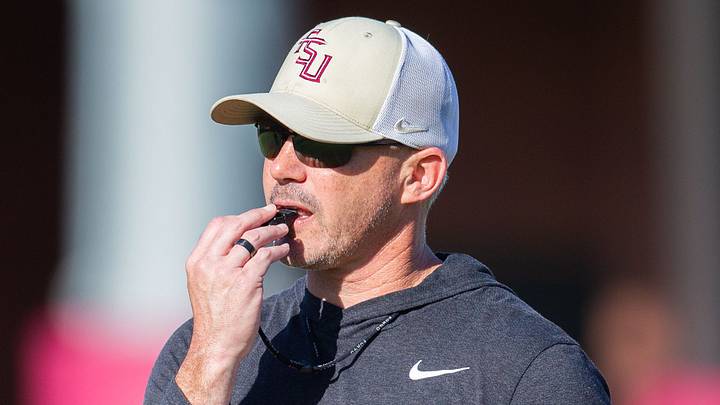 Florida State head coach Mike Norvell leads practice Thursday, April 9, 2026. Florida State head coach Mike Norvell leads practice Thursday, April 9, 2026.
