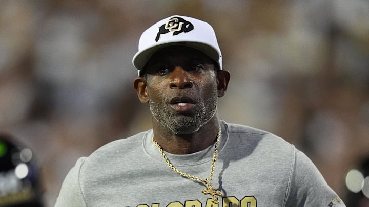 Sep 20, 2025; Boulder, Colorado, USA; Colorado Buffaloes head coach Deion Sanders before the game against the Wyoming Cowboys at Folsom Field. Mandatory Credit: Ron Chenoy-Imagn Images