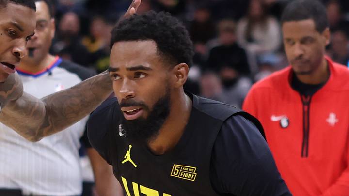 Oct 26, 2022; Salt Lake City, Utah, USA; Utah Jazz guard Mike Conley (11) drives the ball against Houston Rockets guard Kevin Porter Jr. (3) in the fourth quarter at Vivint Arena. Mandatory Credit: Rob Gray-USA TODAY Sports Oct 26, 2022; Salt Lake City, Utah, USA; Utah Jazz guard Mike Conley (11) drives the ball against Houston Rockets guard Kevin Porter Jr. (3) in the fourth quarter at Vivint Arena. Mandatory Credit: Rob Gray-USA TODAY Sports