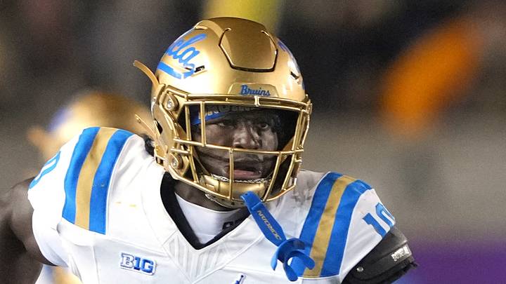 Sep 5, 2026; Berkeley, California, USA; UCLA Bruins linebacker Sammy Omosigho (10) runs downfield during the third quarter against the California Golden Bears at California Memorial Stadium. Mandatory Credit: Darren Yamashita-Imagn Images Sep 5, 2026; Berkeley, California, USA; UCLA Bruins linebacker Sammy Omosigho (10) runs downfield during the third quarter against the California Golden Bears at California Memorial Stadium. Mandatory Credit: Darren Yamashita-Imagn Images