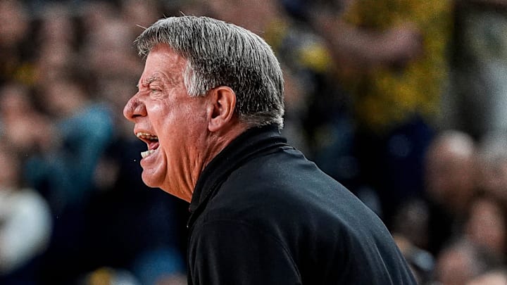 N.C. State head coach Wes Moore reacts to a play against Michigan during the first half of the NCAA Tournament Second Round at Crisler Center in Ann Arbor on Sunday, March 22, 2026. N.C. State head coach Wes Moore reacts to a play against Michigan during the first half of the NCAA Tournament Second Round at Crisler Center in Ann Arbor on Sunday, March 22, 2026.