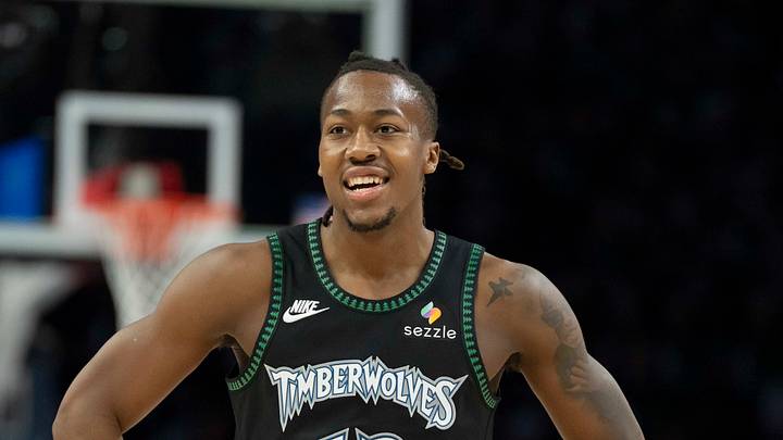 May 8, 2026; Minneapolis, Minnesota, USA; Minnesota Timberwolves guard Ayo Dosunmu (13) against the San Antonio Spurs in the first half during game three of the second round of the 2026 NBA Playoffs at Target Center. Mandatory Credit: Jesse Johnson-Imagn Images