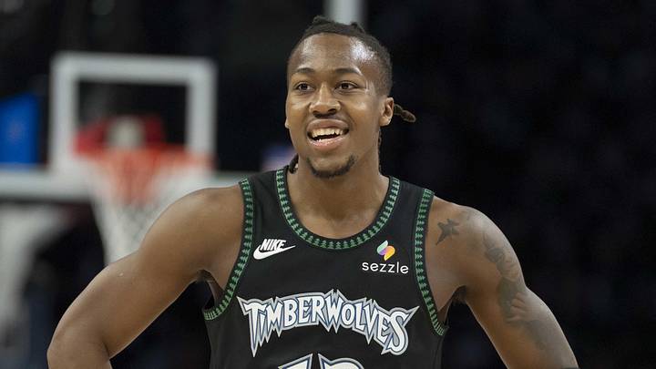 May 8, 2026; Minneapolis, Minnesota, USA; Minnesota Timberwolves guard Ayo Dosunmu (13) against the San Antonio Spurs in the first half during game three of the second round of the 2026 NBA Playoffs at Target Center. Mandatory Credit: Jesse Johnson-Imagn Images