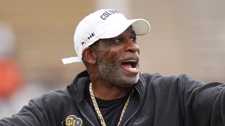 Oct 11, 2025; Boulder, Colorado, USA; Colorado Buffaloes head coach Deion Sanders before the game against the Iowa State Cyclones at Folsom Field. 