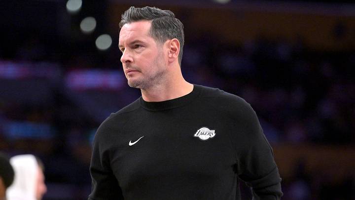 Oct 8, 2026; Los Angeles, California, USA;  Los Angeles Lakers head coach JJ Redick during a time out against the Sacramento Kings at Crypto.com Arena. Mandatory Credit: Jayne Kamin-Oncea-Imagn Images