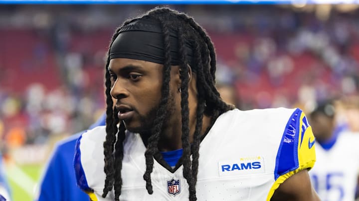 Dec 7, 2025; Glendale, Arizona, USA; Los Angeles Rams wide receiver Davante Adams (17) against the Arizona Cardinals at State Farm Stadium. Mandatory Credit: Mark J. Rebilas-Imagn Images