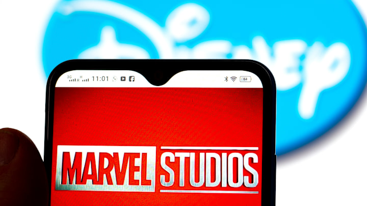 In this photo illustration, the Marvel Studios logo is seen...