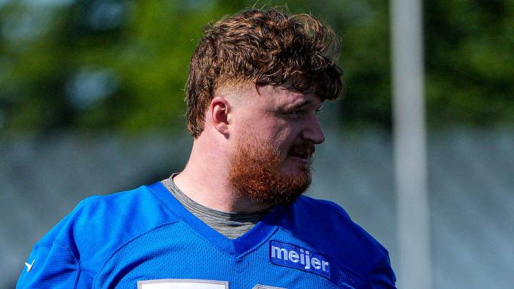 Detroit Lions offensive lineman Ben Bartch (78), left, offensive line coach Hank Fraley after practice during training camp at Meijer Performance Center in Allen Park on Wednesday, July 29, 2026. Detroit Lions offensive lineman Ben Bartch (78), left, offensive line coach Hank Fraley after practice during training camp at Meijer Performance Center in Allen Park on Wednesday, July 29, 2026.