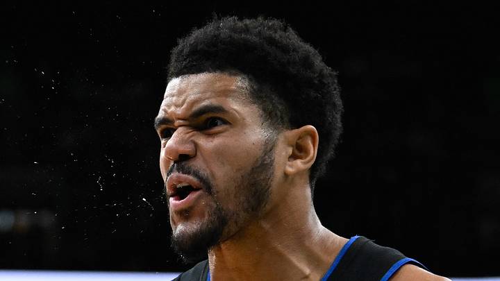 Dec 12, 2024; Boston, Massachusetts, USA;  Detroit Pistons forward Tobias Harris (12) reacts to game action during the first half against the Boston Celtics at TD Garden. Mandatory Credit: Eric Canha-Imagn Images