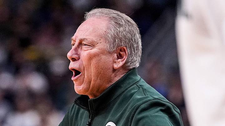 Michigan State head coach Tom Izzo reacts to a play against Louisville during the first half of NCAA Tournament Second Round at KeyBank Center in Buffalo on Saturday, March 21, 2026. Michigan State head coach Tom Izzo reacts to a play against Louisville during the first half of NCAA Tournament Second Round at KeyBank Center in Buffalo on Saturday, March 21, 2026.