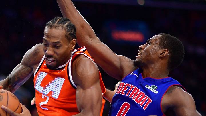 Los Angeles Clippers forward Kawhi Leonard gets the rebound against Detroit Pistons center Jalen Duren. Los Angeles Clippers forward Kawhi Leonard gets the rebound against Detroit Pistons center Jalen Duren.