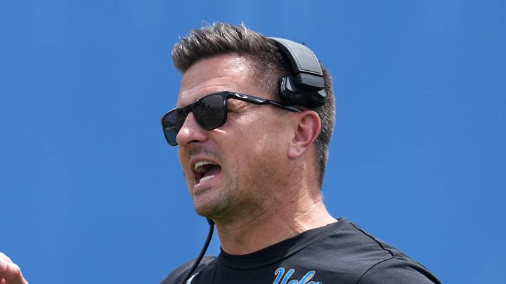 May 2, 2026; Pasadena, CA, USA; UCLA Bruins coach Bob Chesney reacts during the spring game at Rose Bowl. Mandatory Credit: Kirby Lee-Imagn Images May 2, 2026; Pasadena, CA, USA; UCLA Bruins coach Bob Chesney reacts during the spring game at Rose Bowl. Mandatory Credit: Kirby Lee-Imagn Images