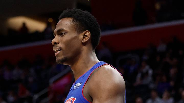 Mar 9, 2024; Detroit, Michigan, USA; Detroit Pistons center Jalen Duren (0) reacts in the first half against the Dallas Mavericks at Little Caesars Arena. Mandatory Credit: Rick Osentoski-USA TODAY Sports Mar 9, 2024; Detroit, Michigan, USA; Detroit Pistons center Jalen Duren (0) reacts in the first half against the Dallas Mavericks at Little Caesars Arena. Mandatory Credit: Rick Osentoski-USA TODAY Sports