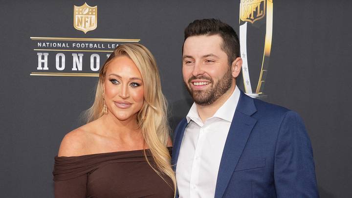 Baker Mayfield and wife Emily Wilkinson on the red carpet before the NFL Honors show.