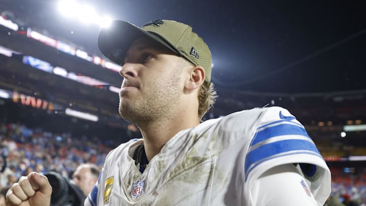 Detroit Lions quarterback Jared Goff (16) walks off the field following a game against the Washington Commanders 