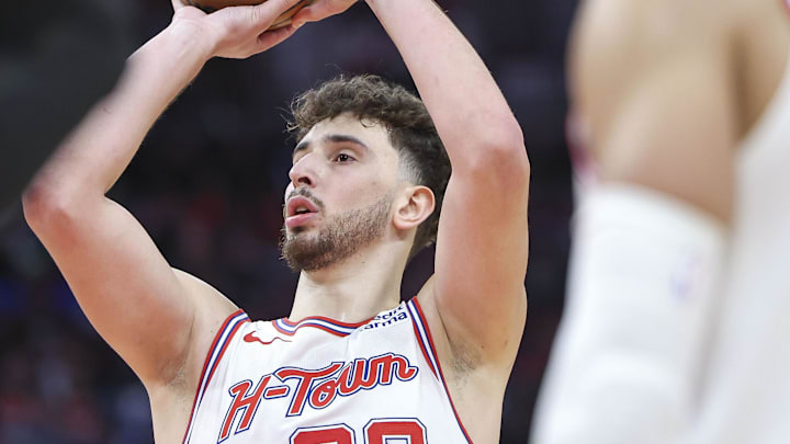 Jan 20, 2024; Houston, Texas, USA; Houston Rockets center Alperen Sengun (28) attempts a free throw during the fourth quarter against the Utah Jazz at Toyota Center. Mandatory Credit: Troy Taormina-Imagn Images Jan 20, 2024; Houston, Texas, USA; Houston Rockets center Alperen Sengun (28) attempts a free throw during the fourth quarter against the Utah Jazz at Toyota Center. Mandatory Credit: Troy Taormina-Imagn Images