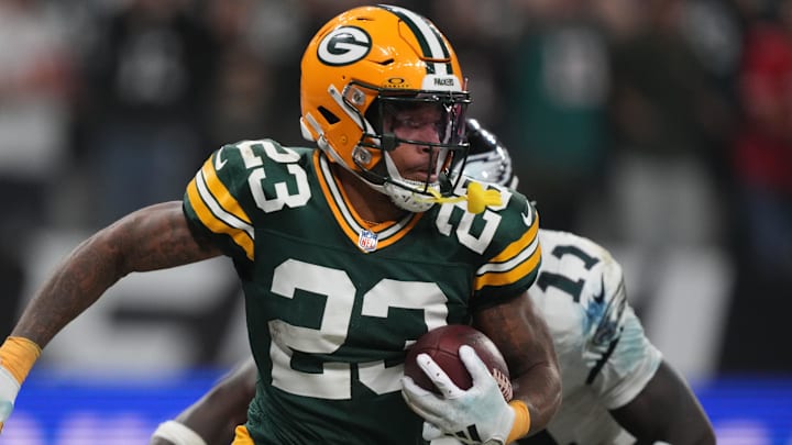 Sep 6, 2024; Sao Paulo, BRA; Green Bay Packers cornerback Jaire Alexander (23) runs during the second half against the Philadelphia Eagles at Neo Quimica Arena. Mandatory Credit: Kirby Lee-Imagn Images