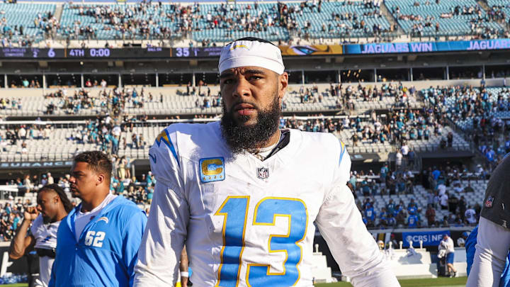 Nov 16, 2025; Jacksonville, Florida, USA; Los Angeles Chargers wide receiver Keenan Allen (13) walks to the locker room following a defeat to the Jacksonville Jaguars at EverBank Stadium. Mandatory Credit: Morgan Tencza-Imagn Images Nov 16, 2025; Jacksonville, Florida, USA; Los Angeles Chargers wide receiver Keenan Allen (13) walks to the locker room following a defeat to the Jacksonville Jaguars at EverBank Stadium. Mandatory Credit: Morgan Tencza-Imagn Images